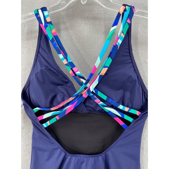 La Blanca Swimsuit Women's Sz 14 Island Goddess Blue V-neck Criss‎ Cross Straps - Picture 11 of 12